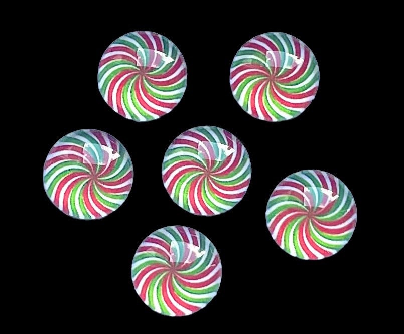 Christmas candy glass cabochons, 10mm