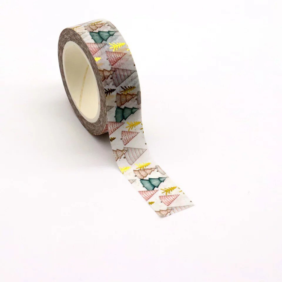 Christmas tree washi tape, pink foil 10m