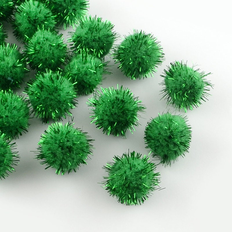 Pom Poms, green metallic 15mm