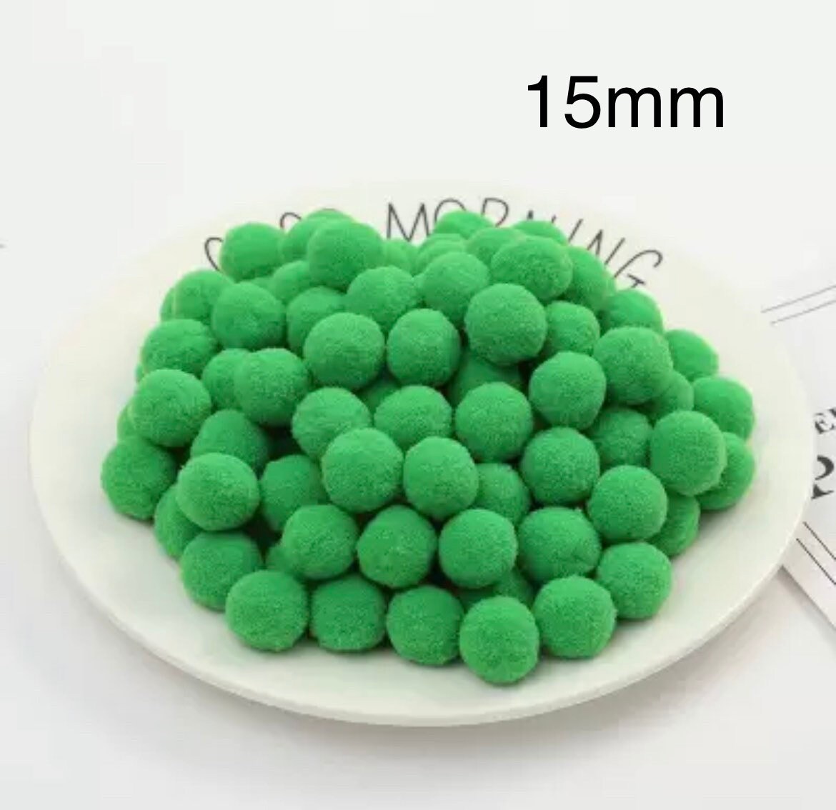 Pom Poms, green pom poms, 15mm