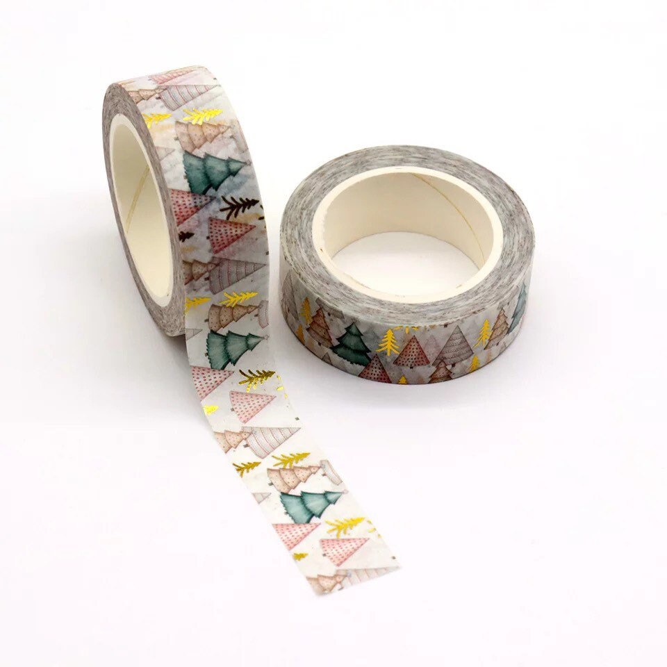 Christmas tree washi tape, pink foil 10m