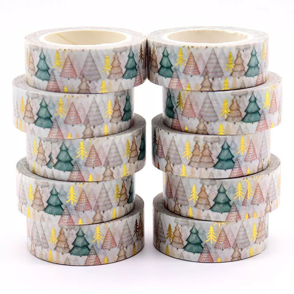 Christmas tree washi tape, pink foil 10m