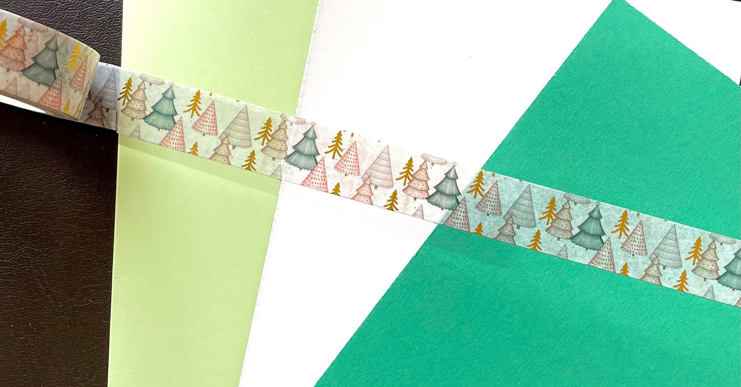 Christmas tree washi tape, pink foil 10m