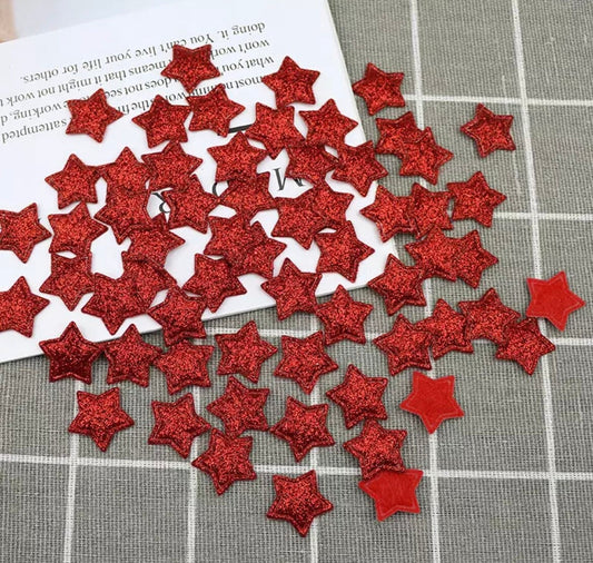 Star fabric red glitter appliqués, padded fabric 20mm
