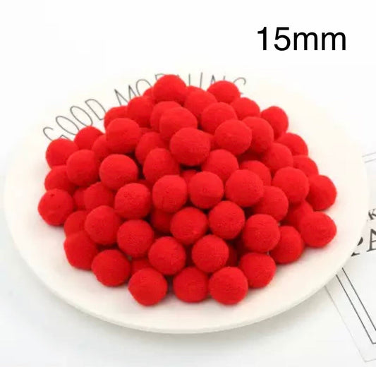 Pom Poms, red 15mm