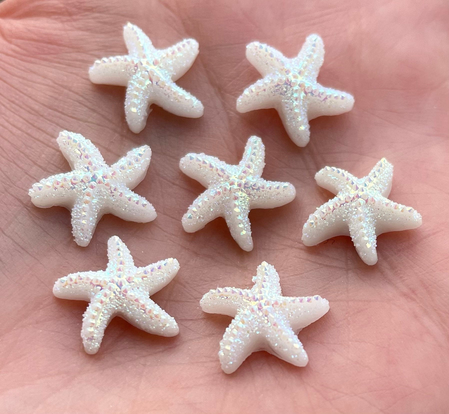 Starfish cabochons, white rhinestone 13mm