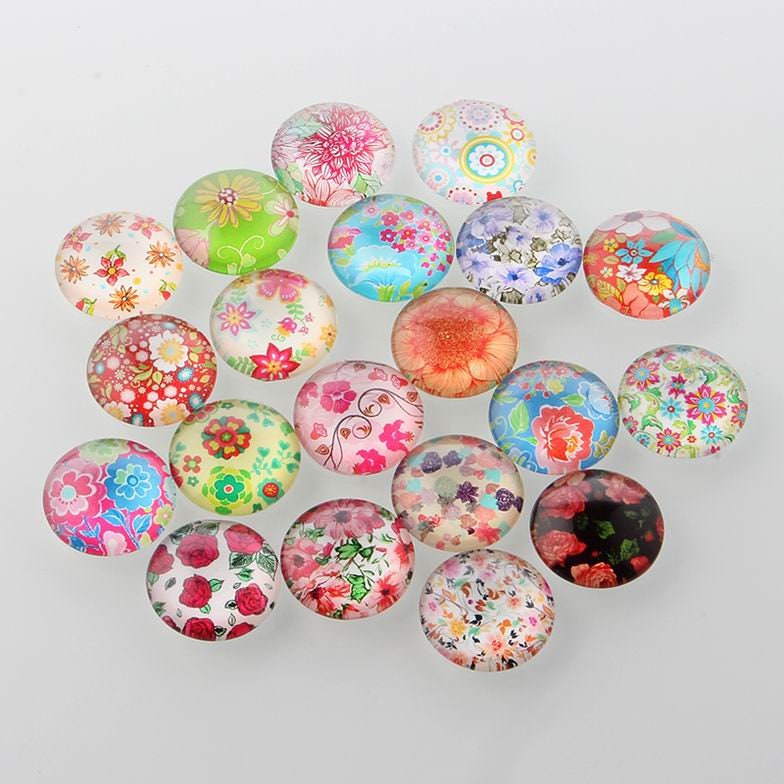 round floral glass cabochons, 12mm