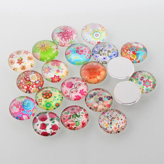 round floral glass cabochons, 12mm