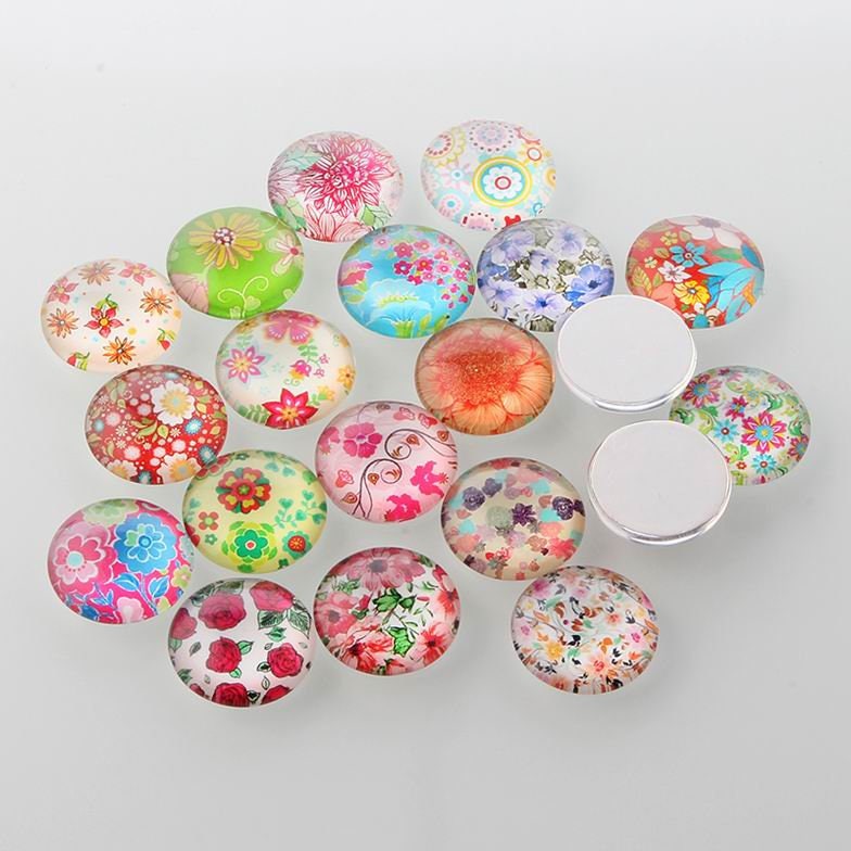 round floral glass cabochons, 12mm