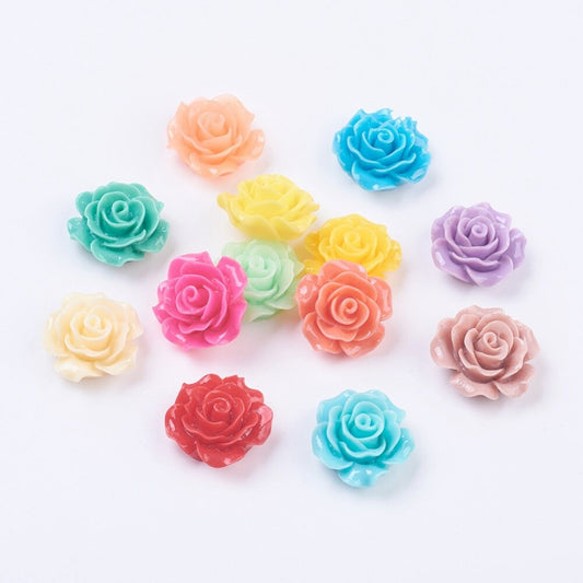 Flower cabochons, mixed  colour roses, 20mm