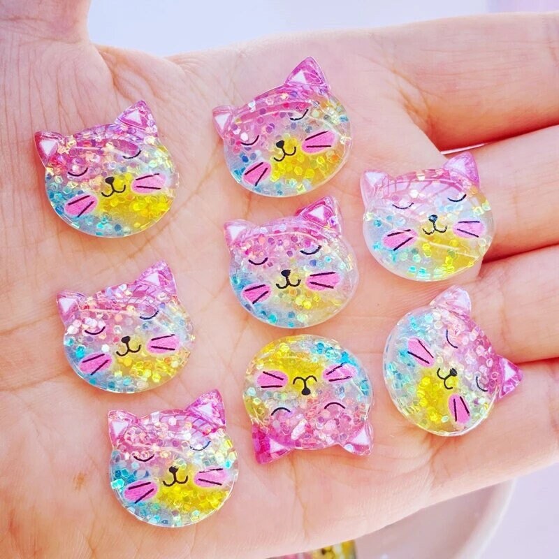 Glitter cat resin embellishments, 19mm pink