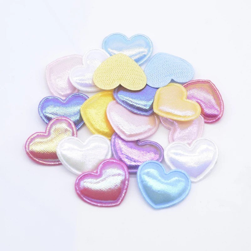 Heart shaped pastel fabric embellishments, 22mm
