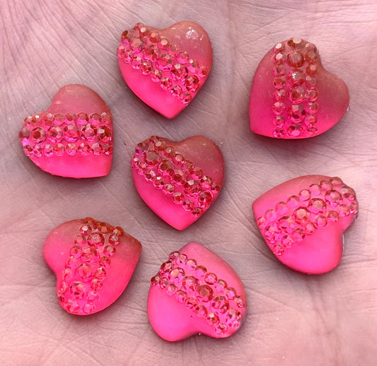 Pink rhinestone pattern heart cabochons, 12mm