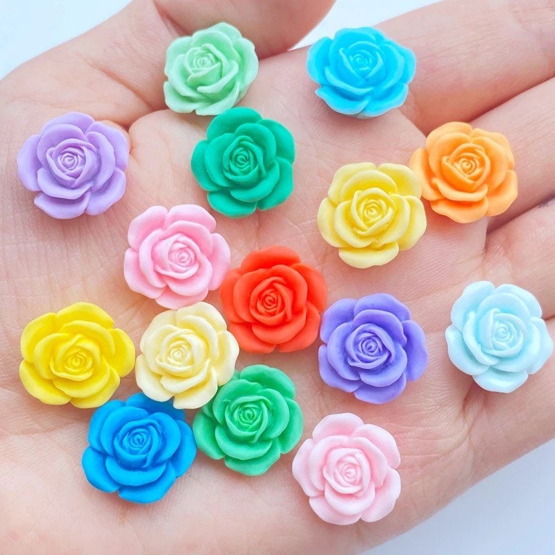 Flower cabochons, mixed  colour roses, 15mm