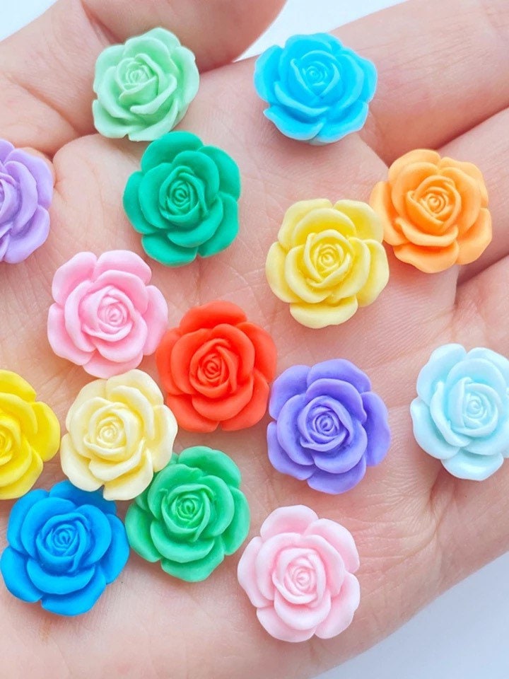 Flower cabochons, mixed  colour roses, 15mm