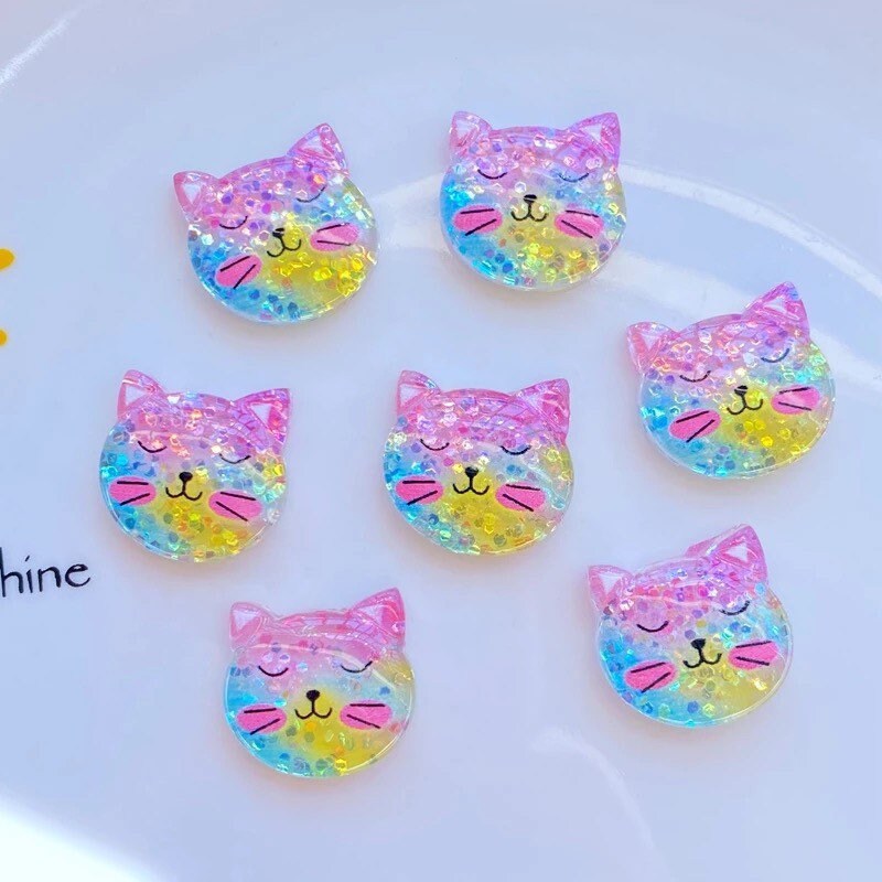 Glitter cat resin embellishments, 19mm pink