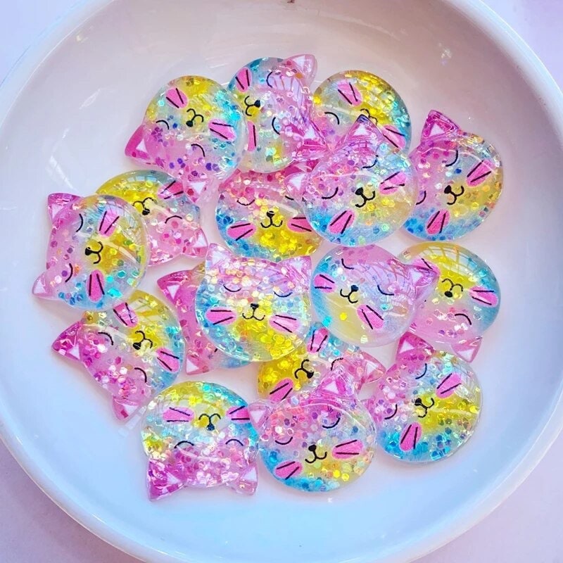 Glitter cat resin embellishments, 19mm pink