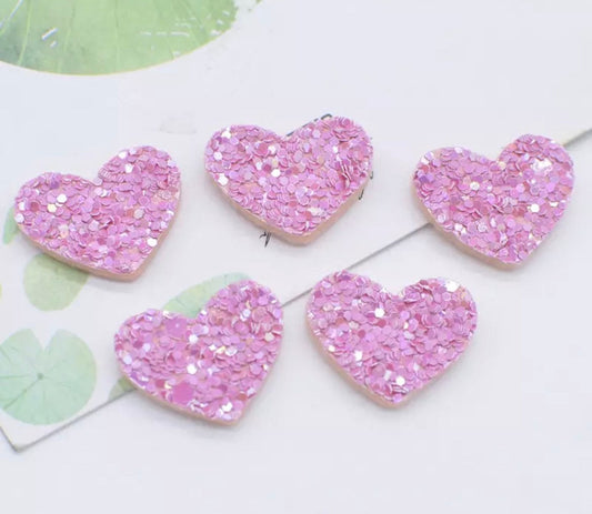 Heart shaped rose pink embellishments, 20mm glitter