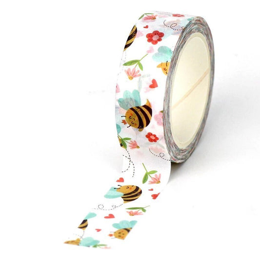 Bee and heart washi tape roll, 10m