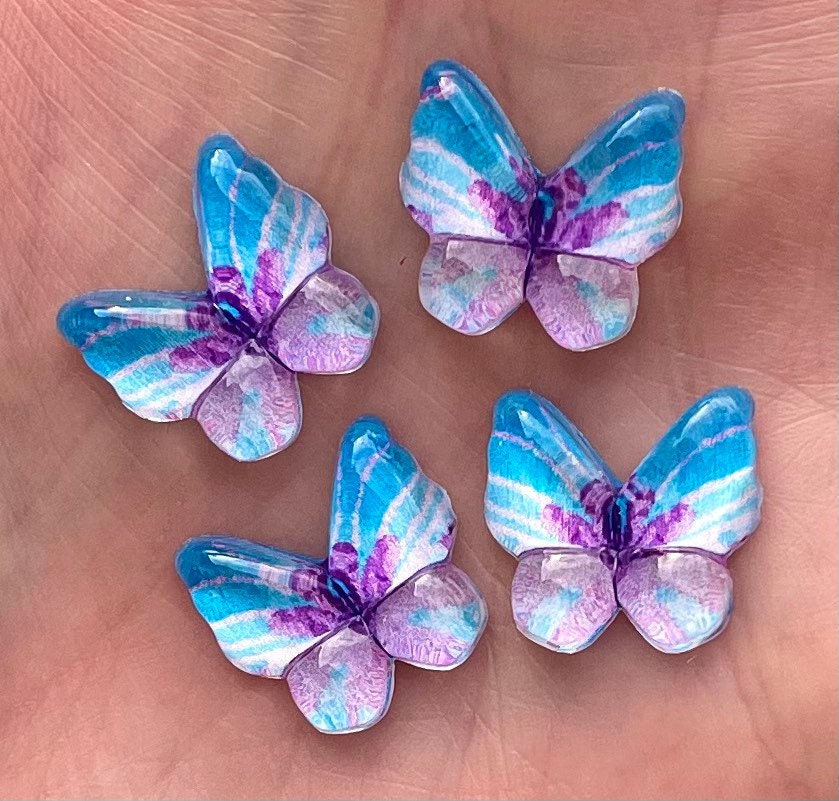 Butterfly resin embellishments, 15mm blue and lilac