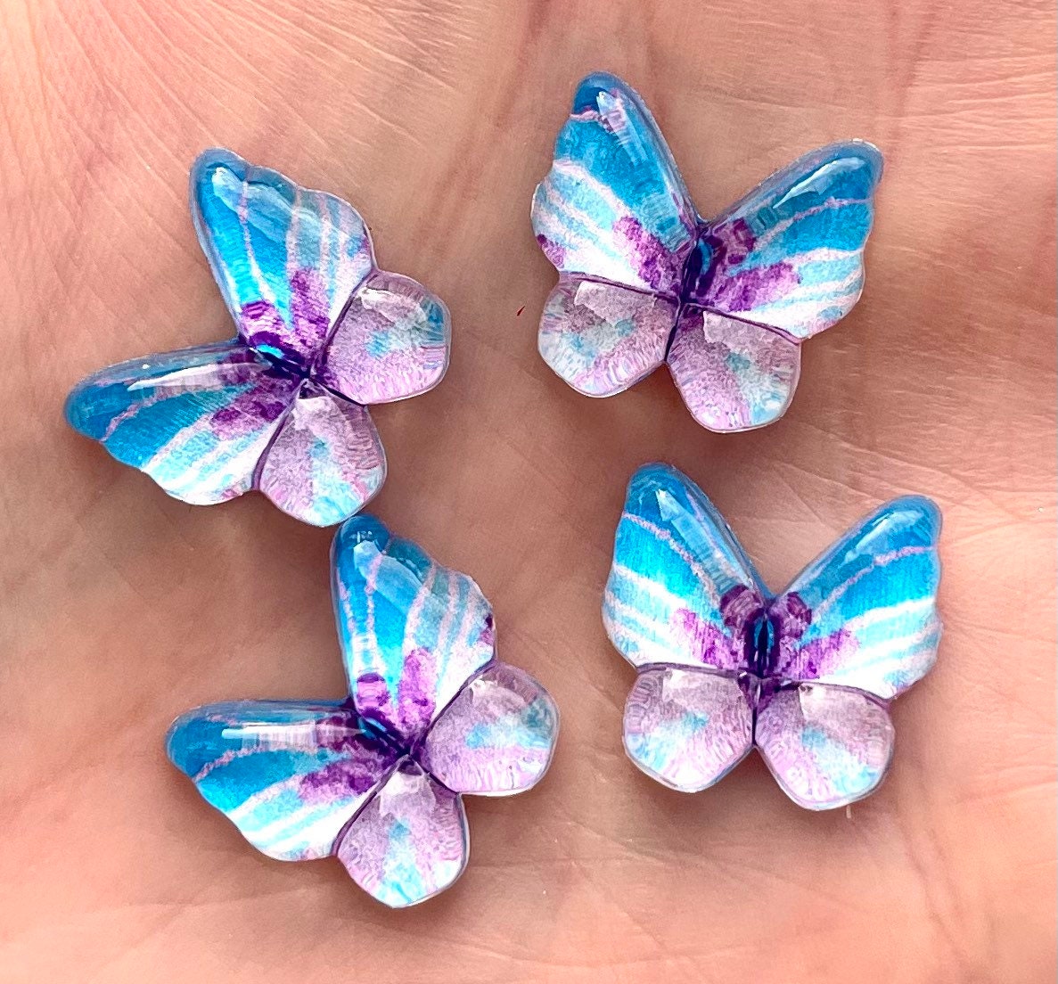 Butterfly resin embellishments, 15mm blue and lilac