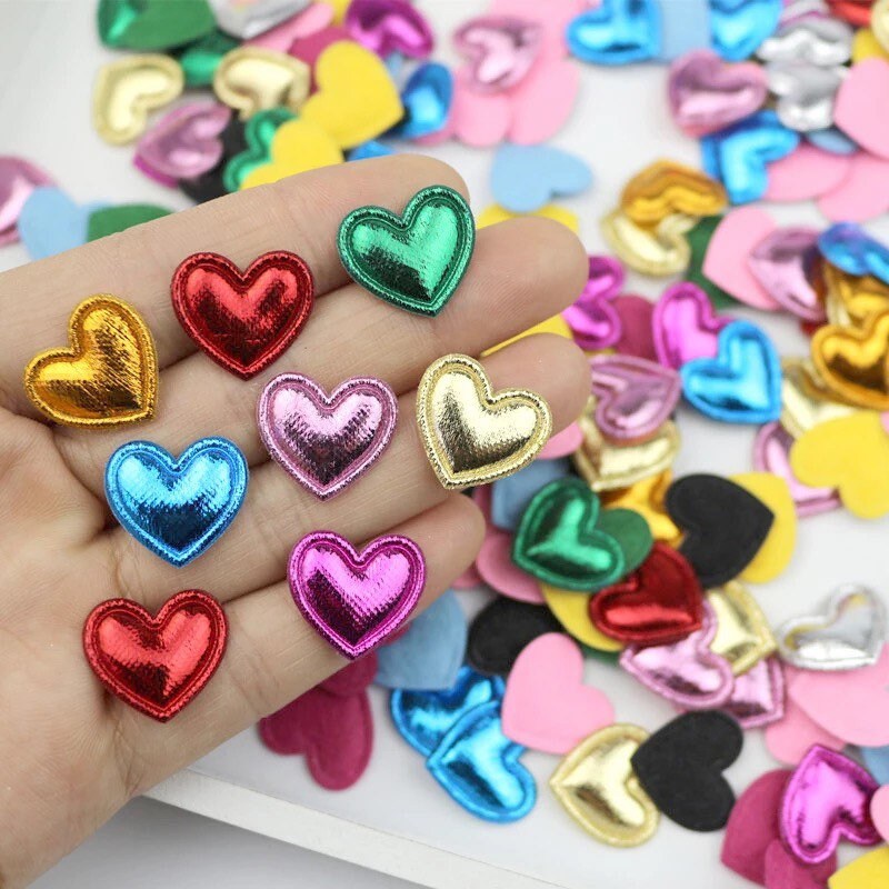 Heart shaped metallic fabric embellishments, 17mm