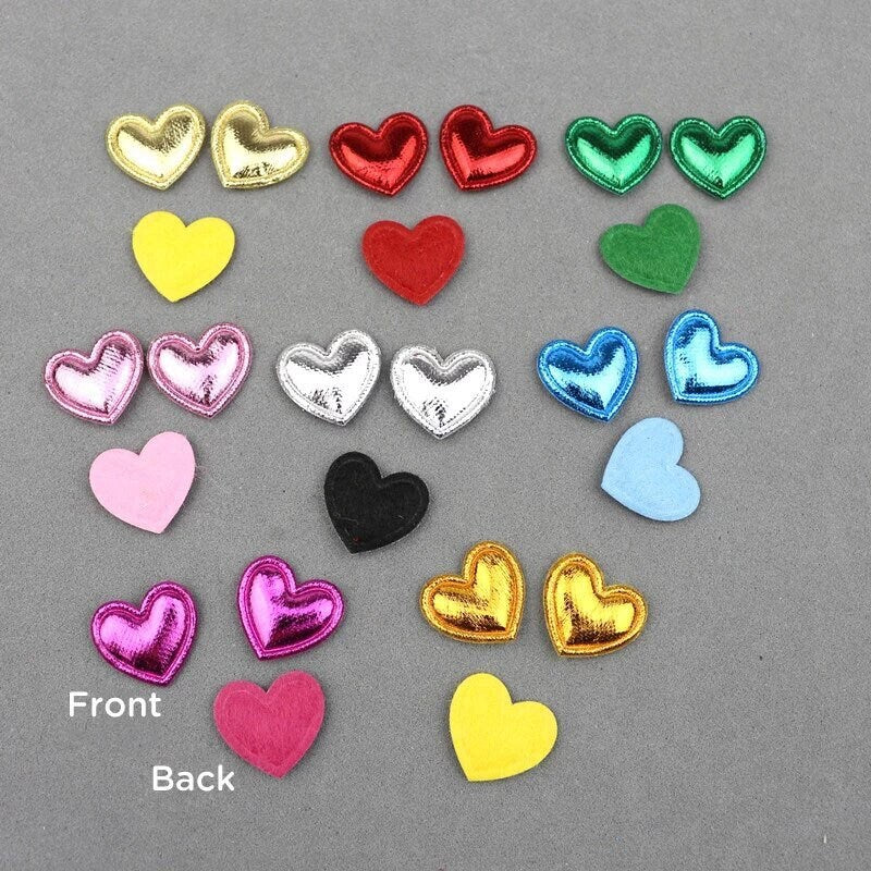 Heart shaped metallic fabric embellishments, 17mm