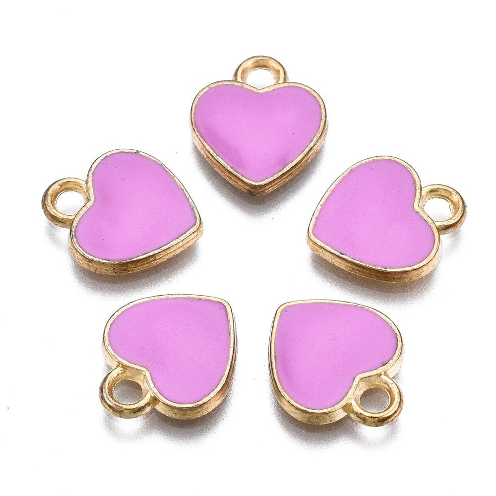 lilac heart charms, 12mm