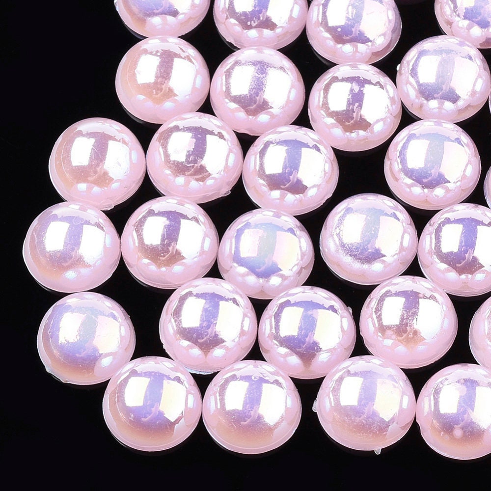 pale pink pearl effect half round cabochons, 8mm