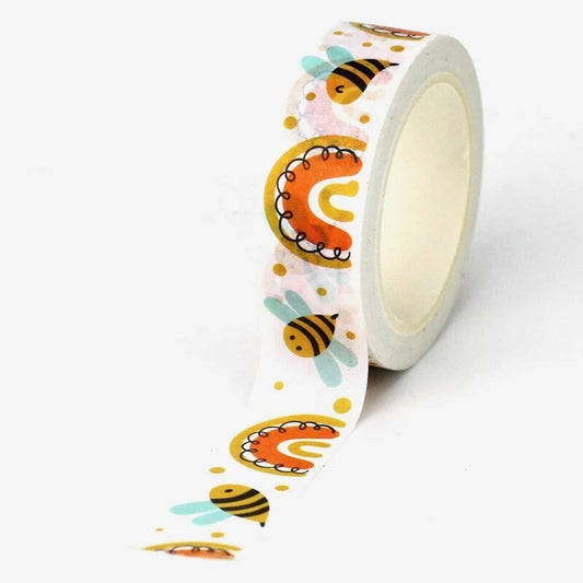 Bee and rainbow washi tape roll, 10m single sided