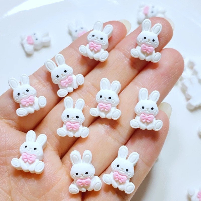 Rabbit resin embellishments, white mini 15mm