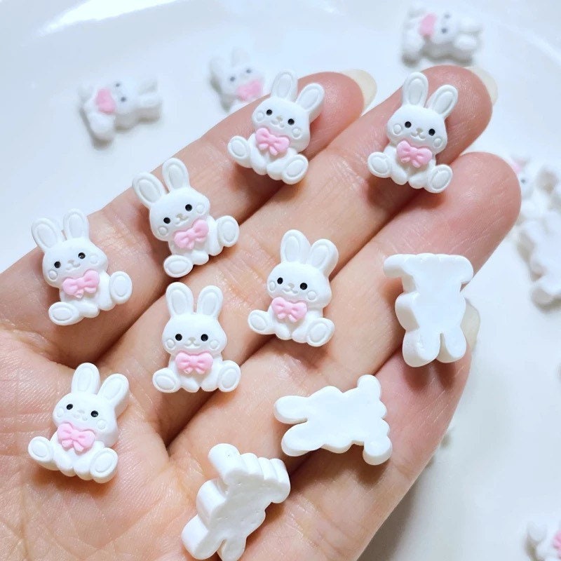 Rabbit resin embellishments, white mini 15mm