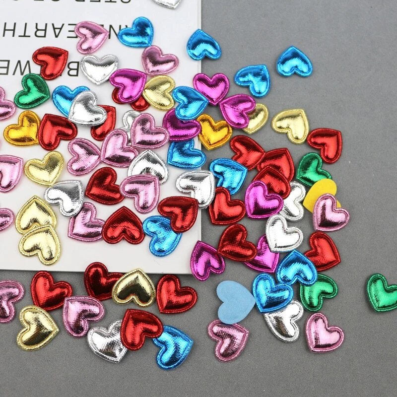 Heart shaped metallic fabric embellishments, 17mm