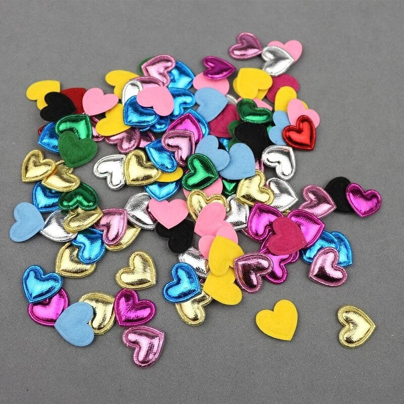 Heart shaped metallic fabric embellishments, 17mm