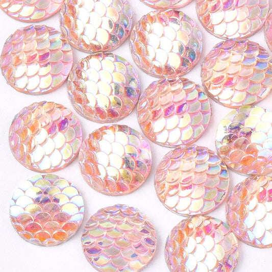 Round resin fish scale pink cabochon, 12mm