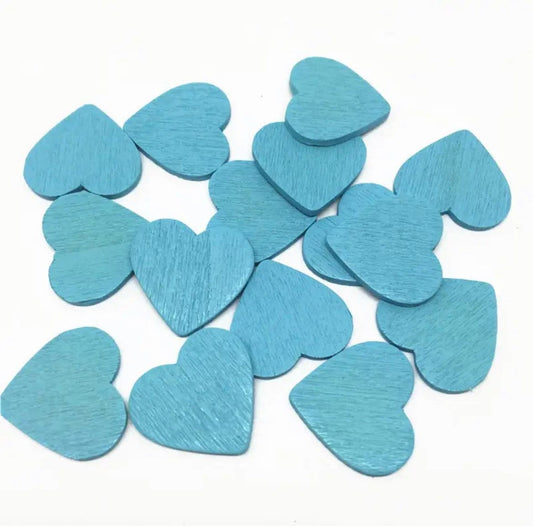 Wooden blue heart embellishments, 18mm