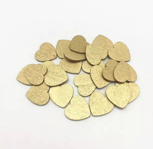 Wooden gold heart embellishments, 18mm