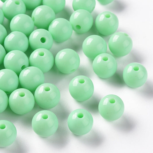 10mm mint green opaque beads, acrylic 10mm