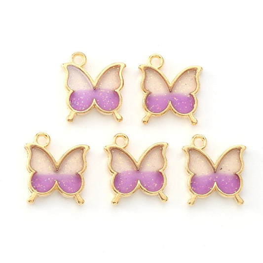 Butterfly enamel charms, lilac 15mm