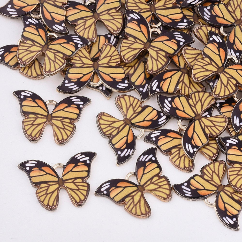 Butterfly enamel charms, orange 22mm enamel
