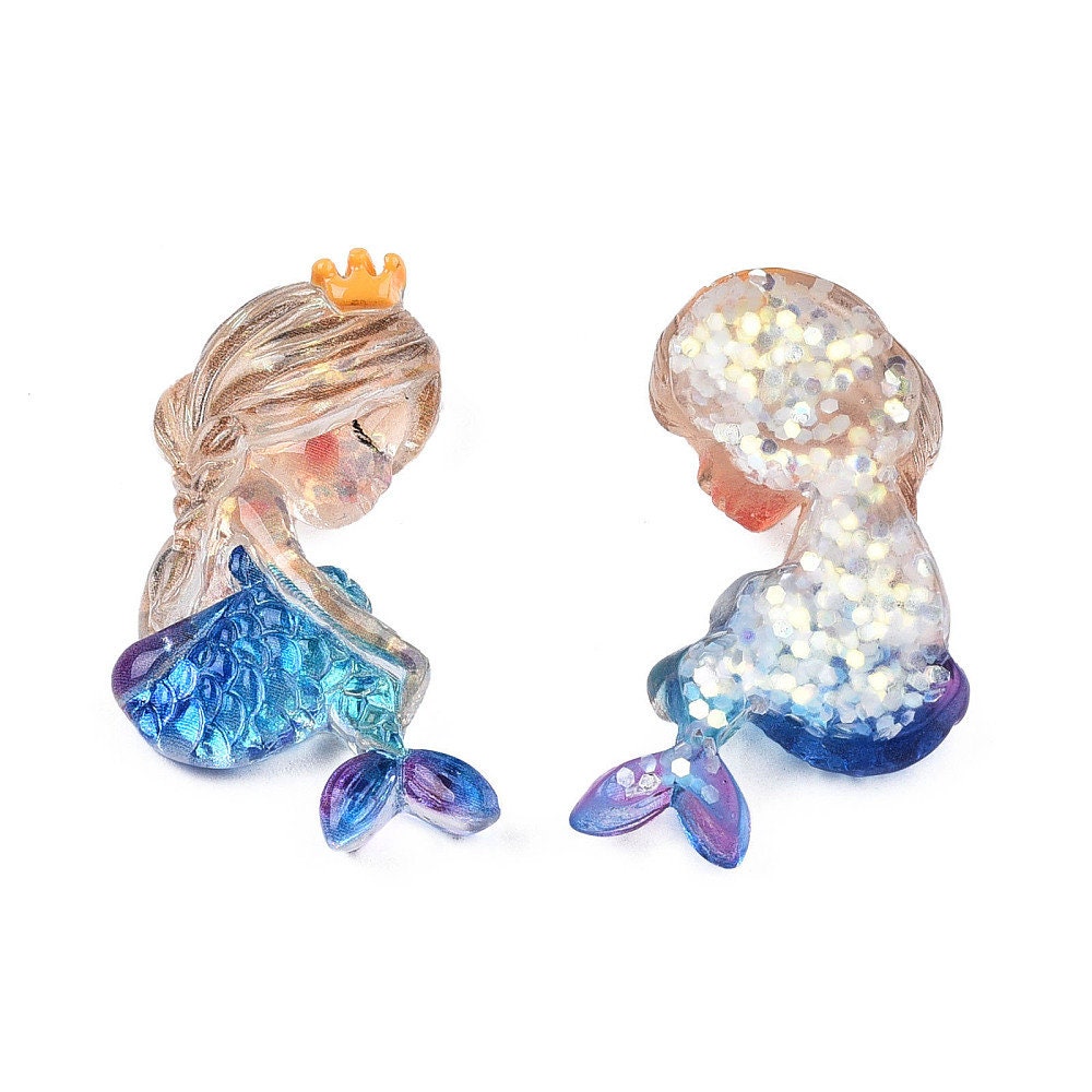 Mermaid glitter resin cabochons, 35mm