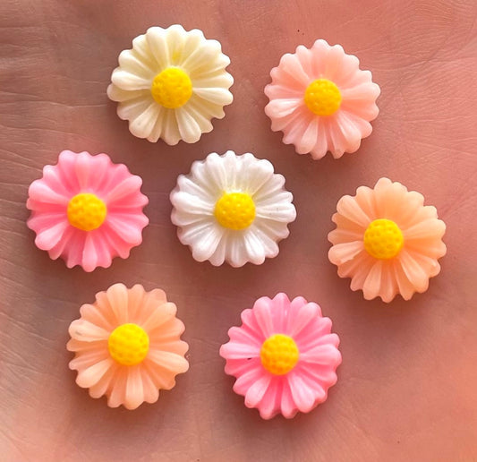 Flower cabochons, peach mixed colour 11mm