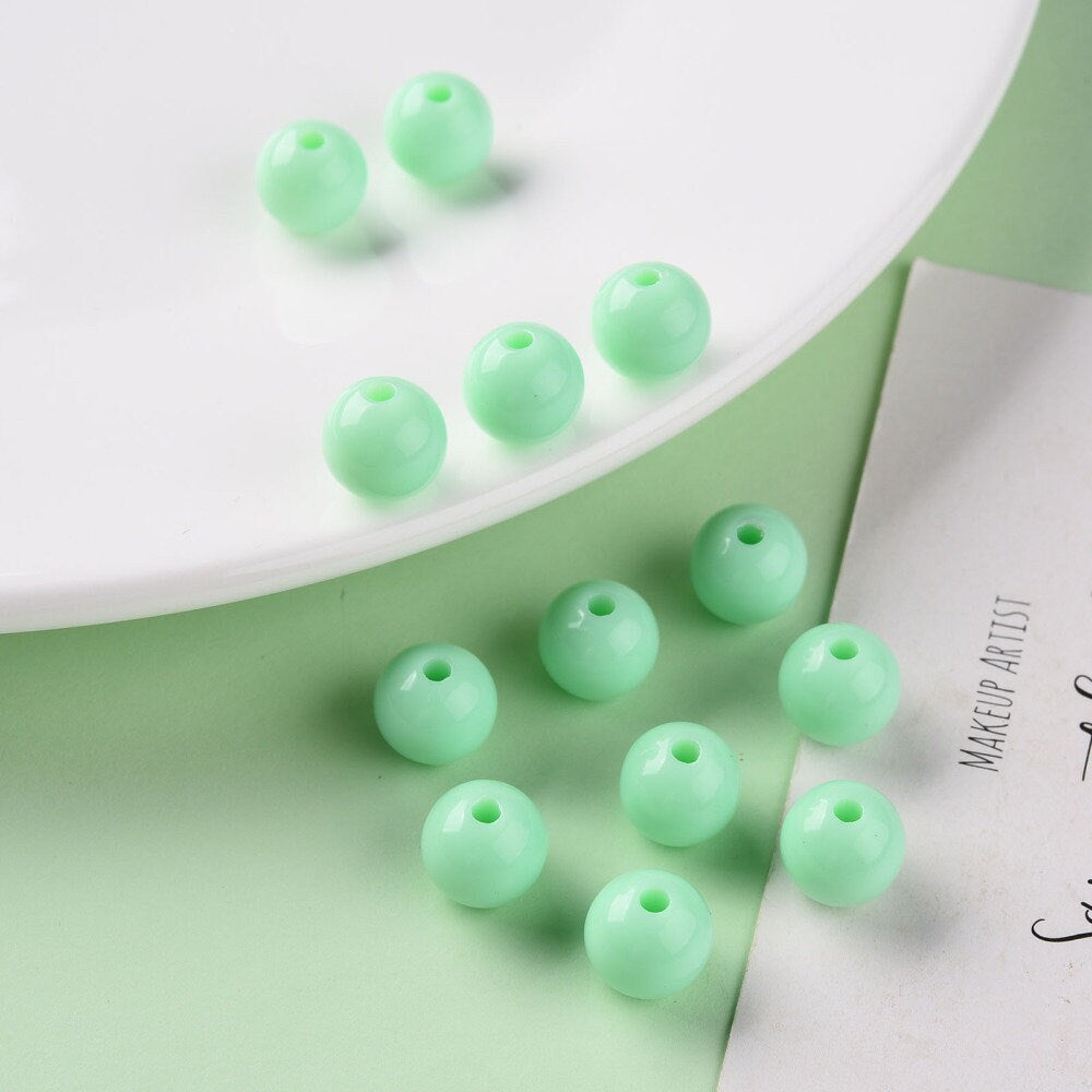 10mm mint green opaque beads, acrylic 10mm