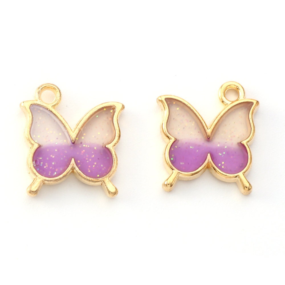 Butterfly enamel charms, lilac 15mm