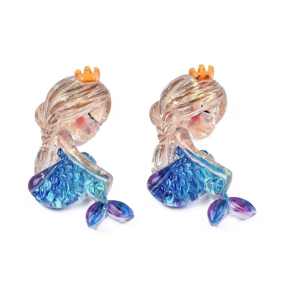 Mermaid glitter resin cabochons, 35mm