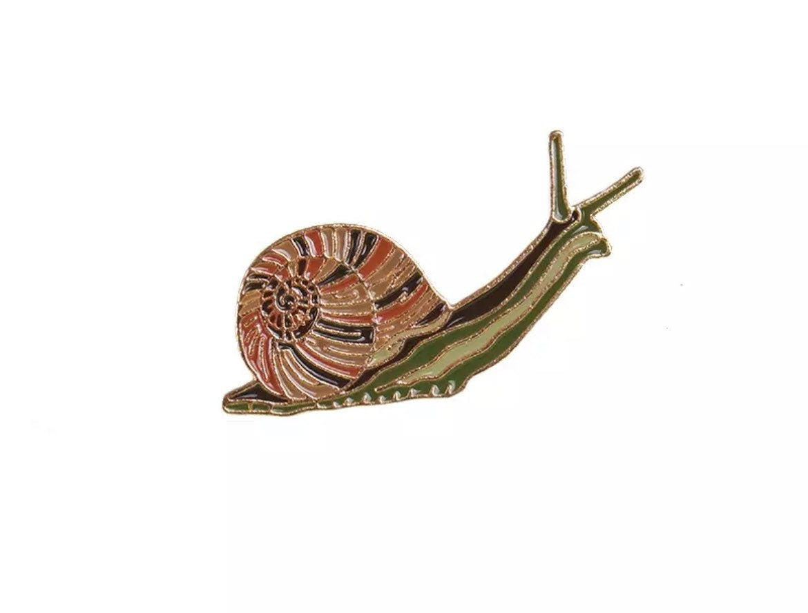 Snail enamel pin badge, garden snail brooch