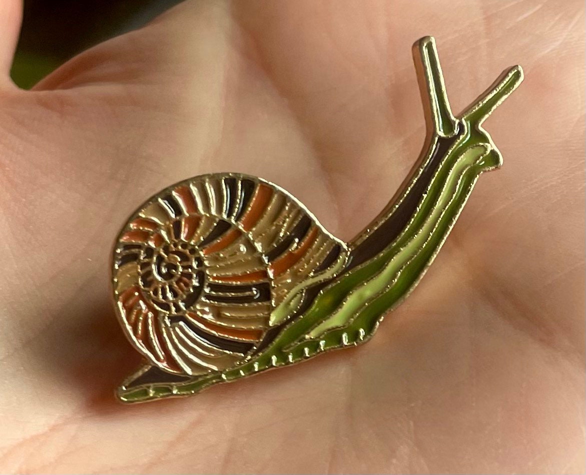 Snail enamel pin badge, garden snail brooch