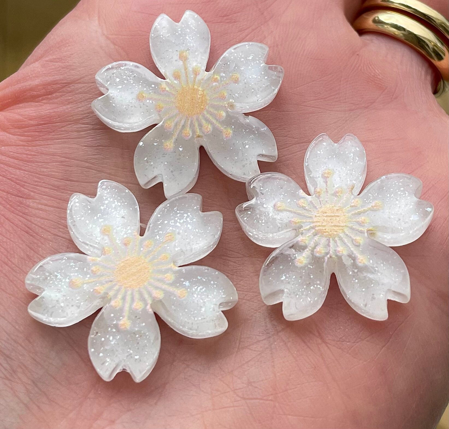 White Sakura flower cabochon, 26mm