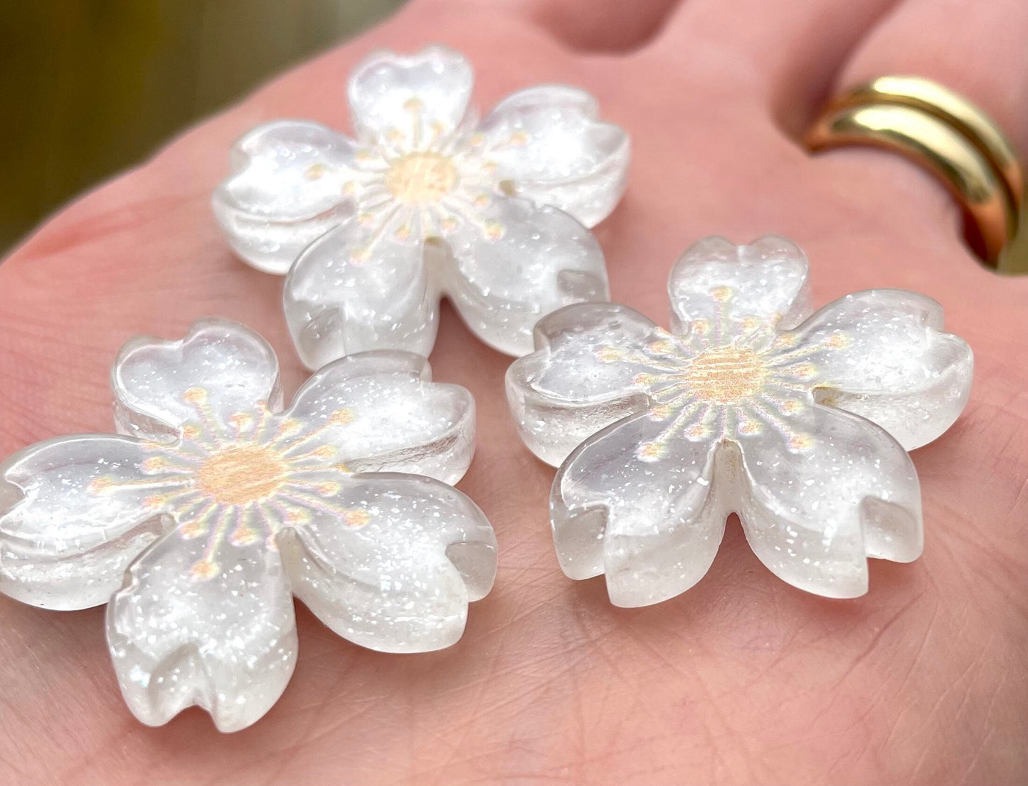 White Sakura flower cabochon, 26mm