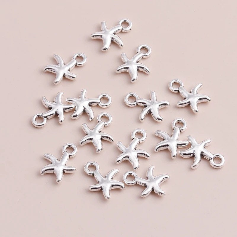 Silver starfish charm, 13mm